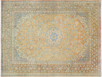 handmade Medallion, Traditional Kashan Orange Brown Hand Knotted RECTANGLE 100% WOOL area rug 10x13